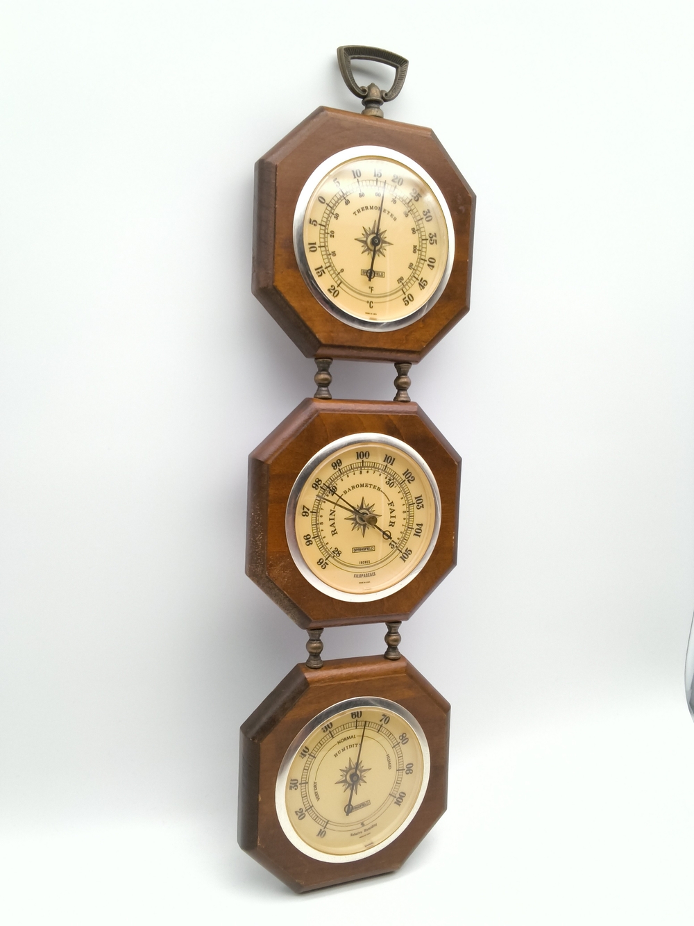 Vintage Springfield 3-Dial Weather Station - Barometer, Thermometer, Hygrometer